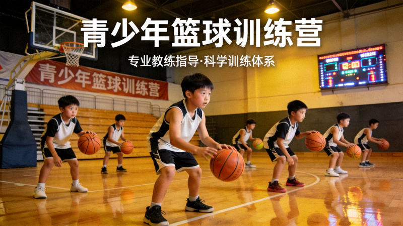 青少年篮球训练营营销案例，孩子们在专业场地训练